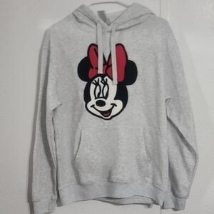 Disney • Heather Gray Minnie Mouse Embroidered Face Hooded Sweatshirt